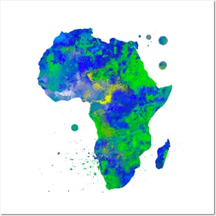 Africa Watercolor Map Painting - Green and Blue Posters and Art